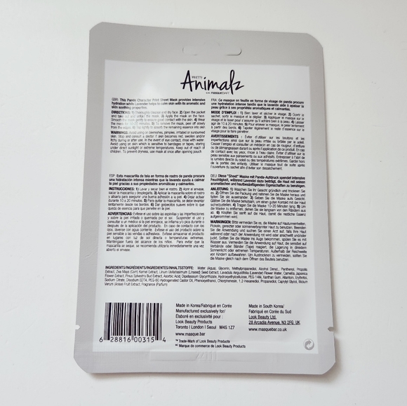 🍭7/$15 Pretty Animalz by Masque Bar Sheet Mask Calming Panda - Picture 2 of 8